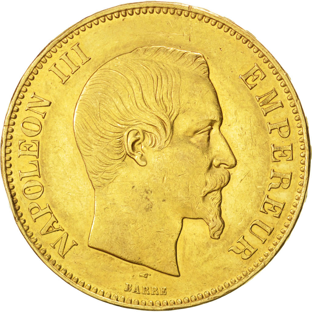 FRANCE, Napoléon III, 100 Francs, 1855, Paris, KM #786.1, AU(55-58), Gold, G...