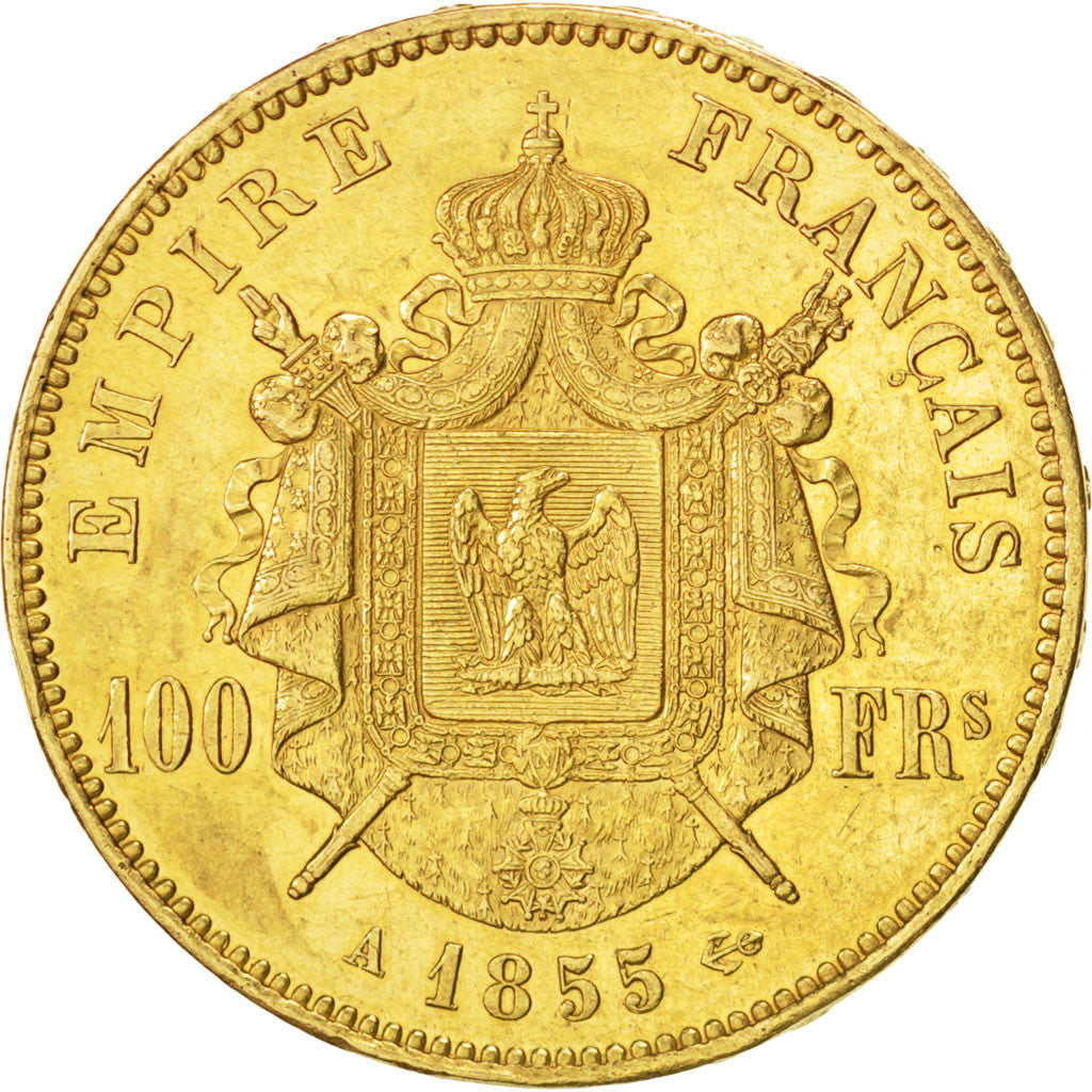 FRANCE, Napoléon III, 100 Francs, 1855, Paris, KM #786.1, AU(55-58), Gold, G...