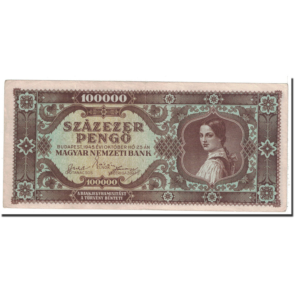 Banconote, Ungheria, 100,000 Pengö, 1945, KM:121a, 1945-10-23, BB+