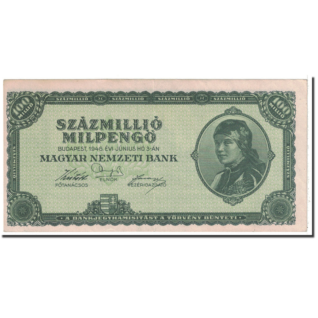 Banknote, Hungary, 100 Million Milpengö, 1946, 1946-06-03, KM:130, AU(50-53)