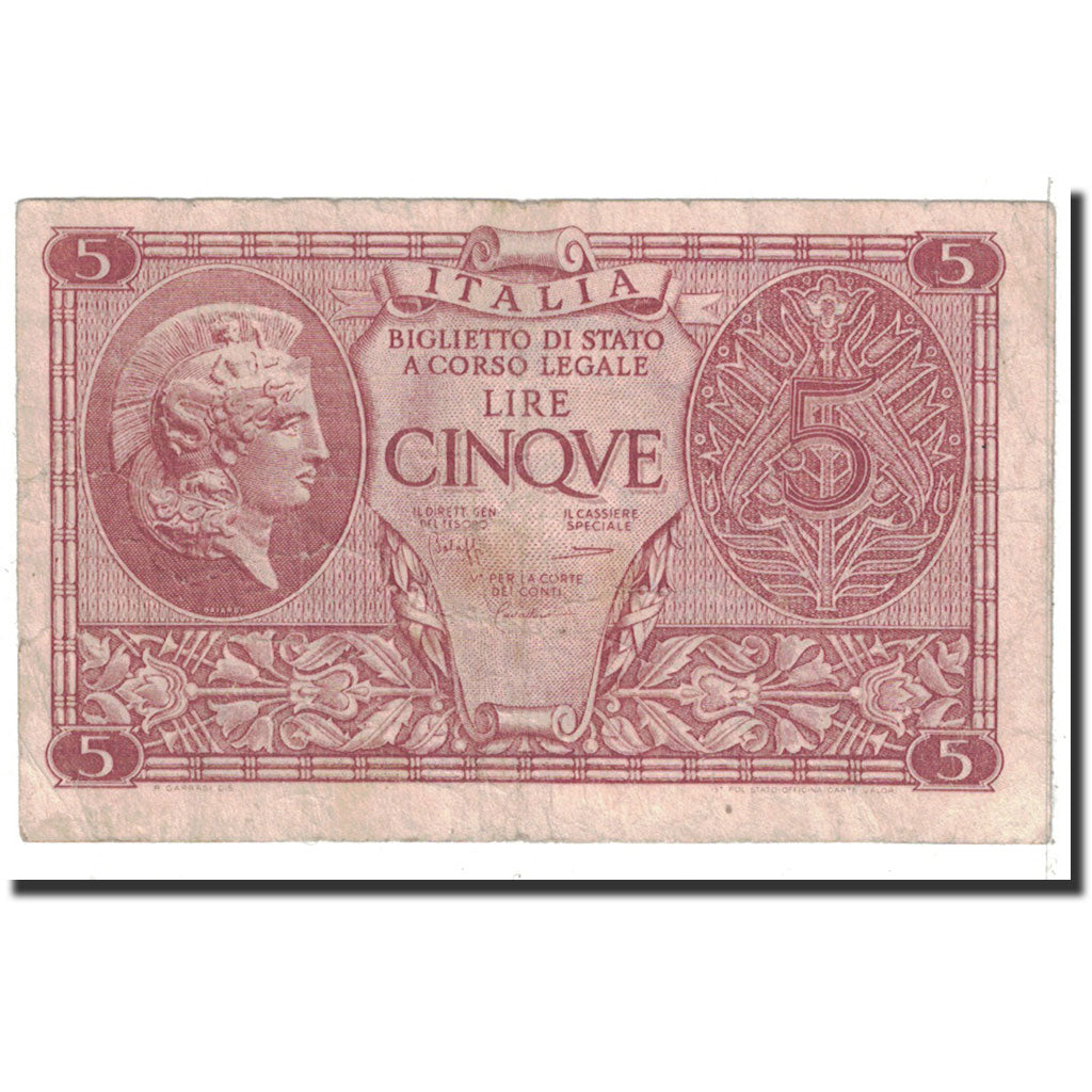 Banknote, Italy, 5 Lire, 1944, 1944-11-23, KM:31c, VF(30-35)