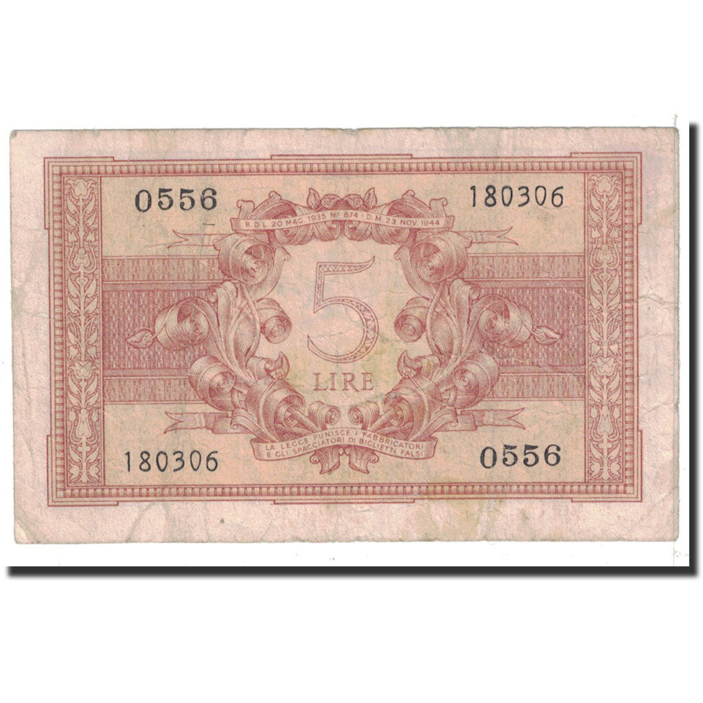 Banknote, Italy, 5 Lire, 1944, 1944-11-23, KM:31c, VF(30-35)