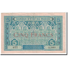 Banknote, Morocco, 5 Francs, 1924, Undated, KM:9, AU(55-58)