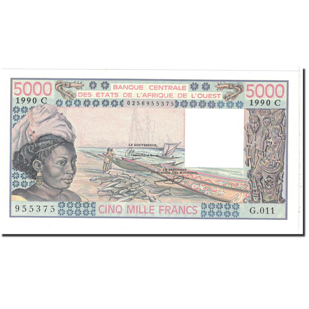 Banknote, West African States, 5000 Francs, 1990, Undated, KM:308Cn, UNC(65-70)