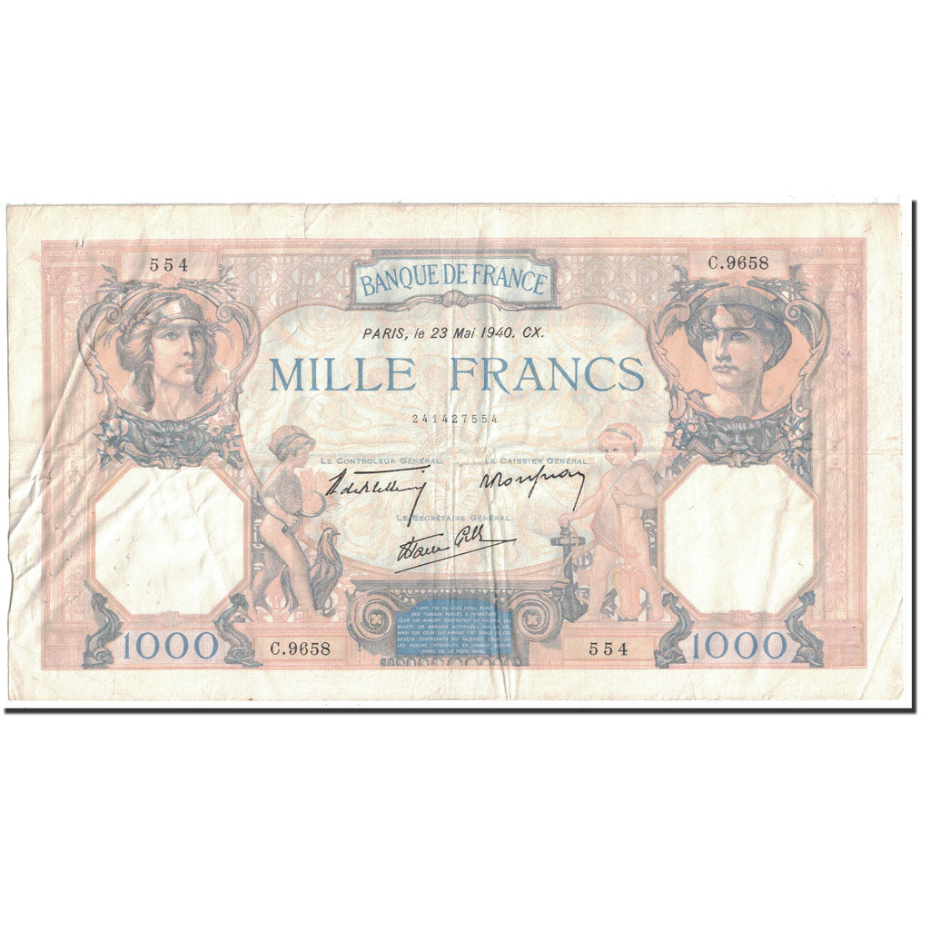 France, 1000 Francs, 1 000 F 1927-1940 ''Cérès et Mercure'', 1940, 1940-05-23