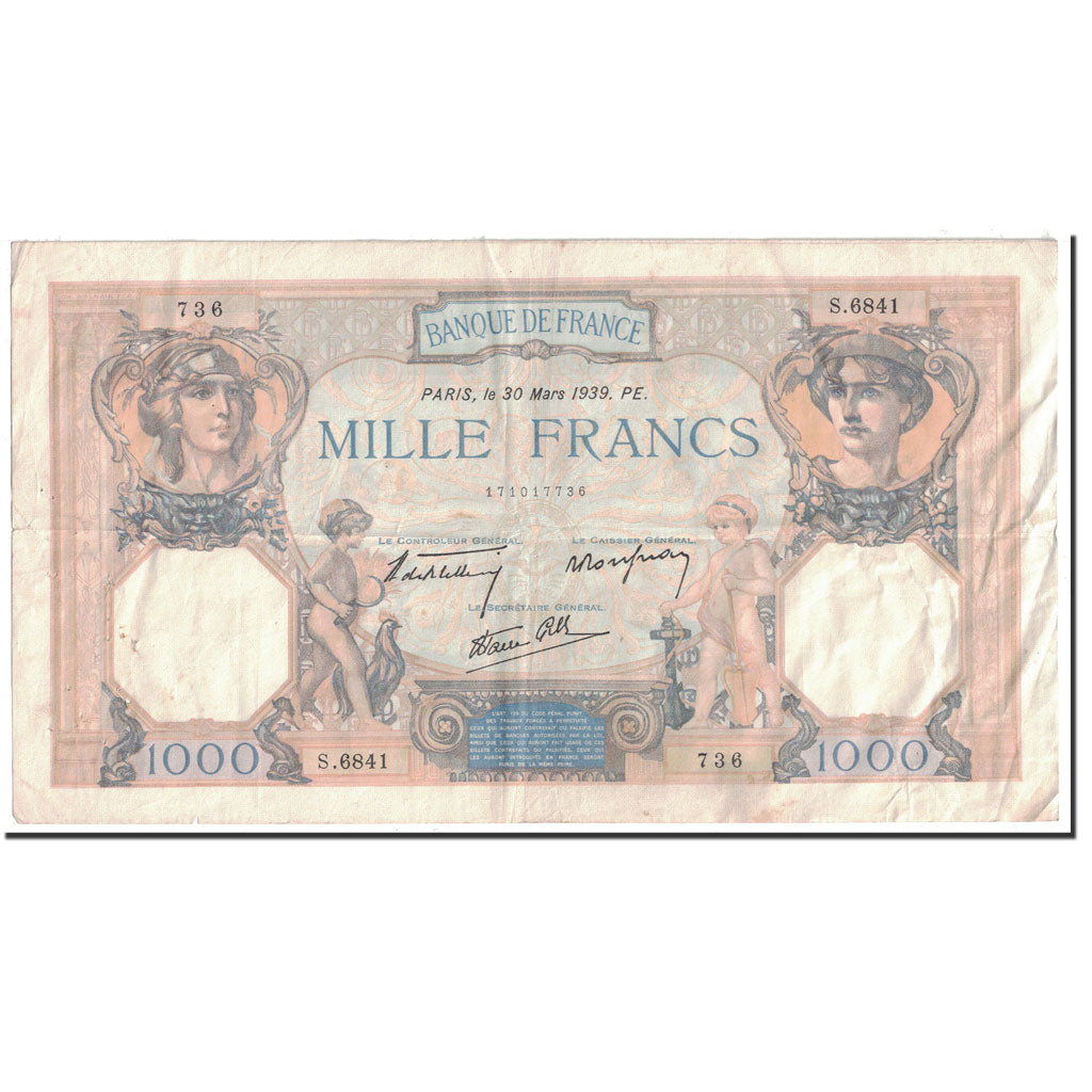 Francja, 1000 Francs, Cérès et Mercure, 1939, 1939-03-30, EF(40-45)