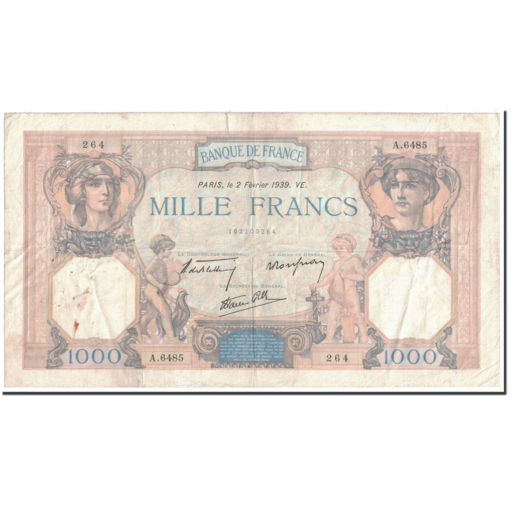 France, 1000 Francs, 1 000 F 1927-1940 ''Cérès et Mercure'', 1939, 1939-02-02
