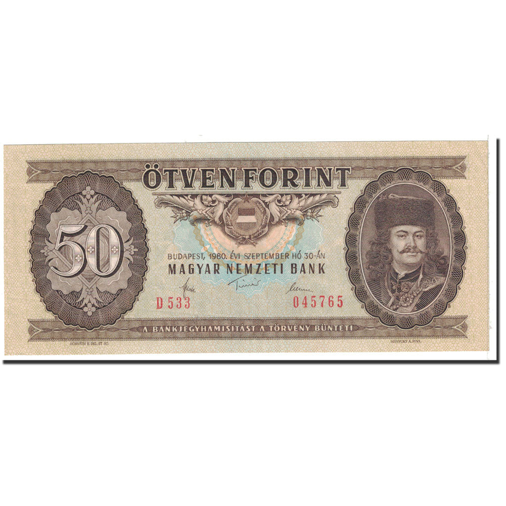 Banknote, Hungary, 50 Forint, 1980, 1980-09-30, KM:170d, UNC(65-70)