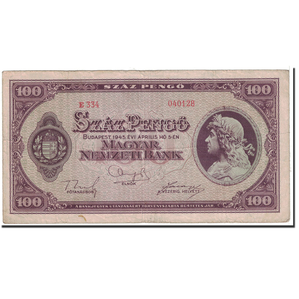 Banconote, Ungheria, 100 Pengö, 1945, KM:111b, 1945-04-05, BB
