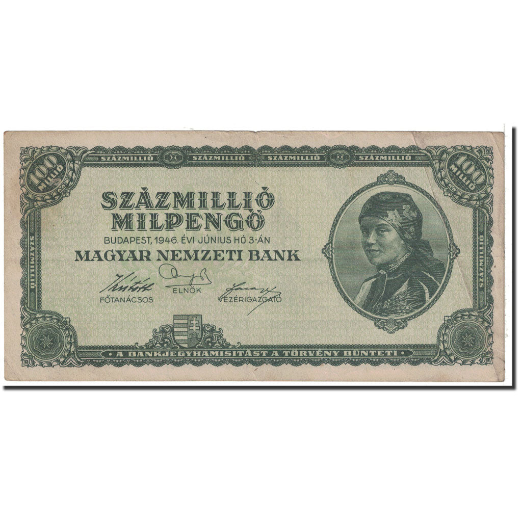 Billet, Hongrie, 100 Million Milpengö, 1946, 1946-03-18, KM:130, TTB