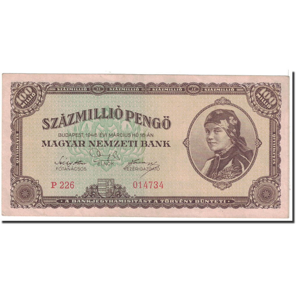 Banknote, Hungary, 100,000,000 Pengö, 1946, 1946-03-18, KM:124, AU(55-58)
