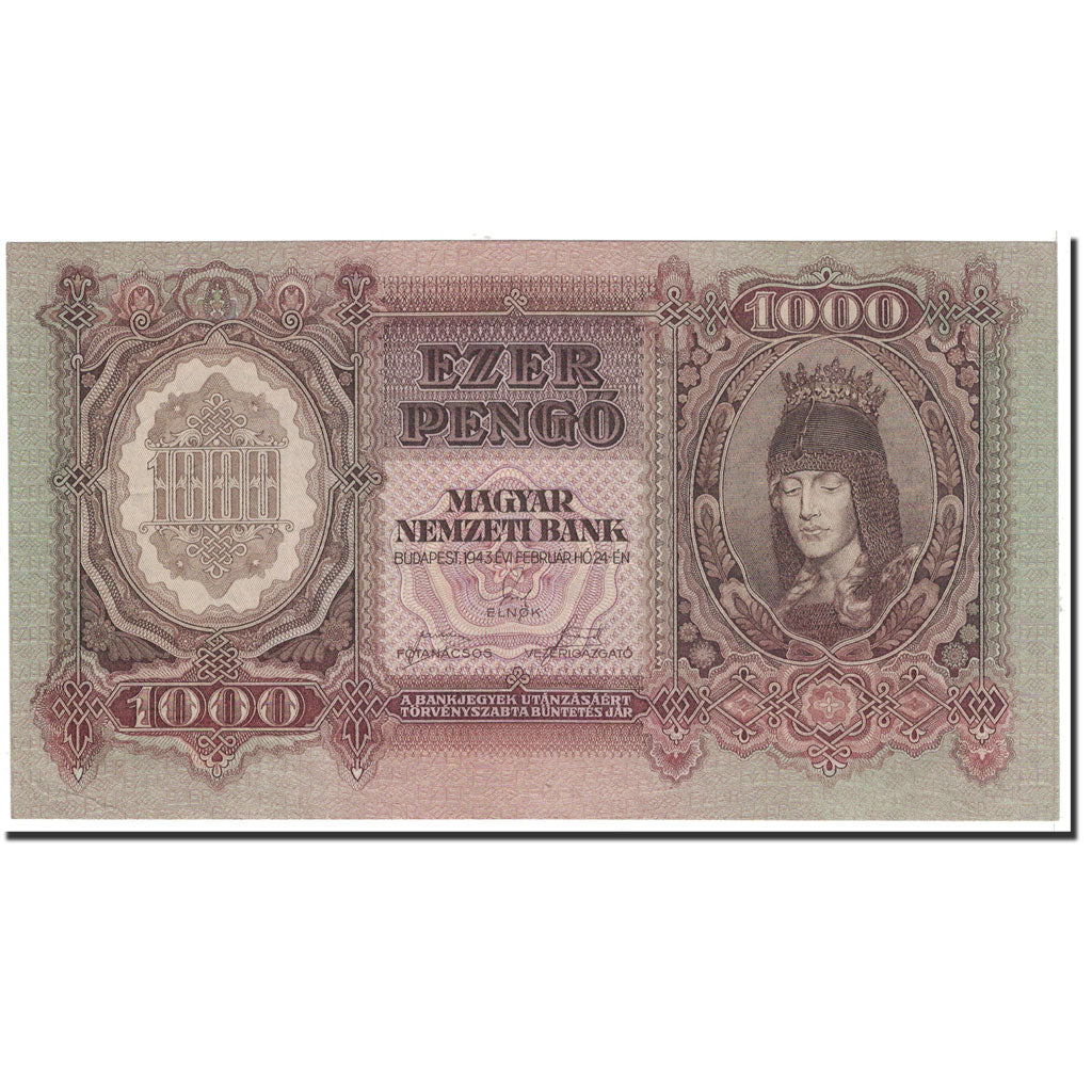Banknote, Hungary, 1000 Pengö, 1943, 1943-02-24, KM:116, UNC(65-70)