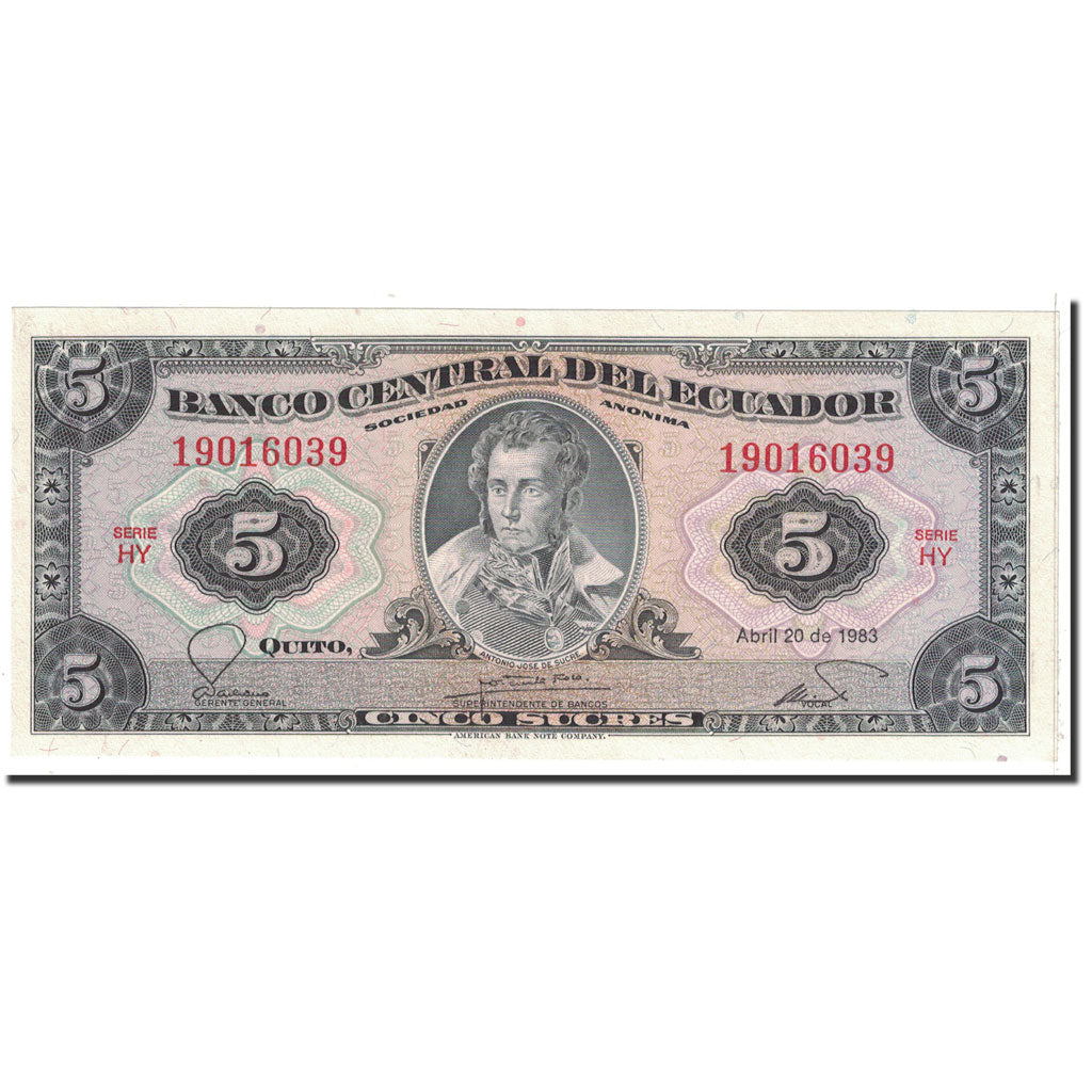 Banknote, Ecuador, 5 Sucres, 1983, 1983-04-20, KM:108b, UNC(65-70)