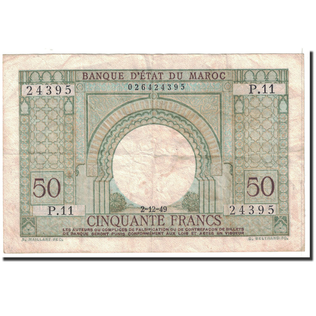 Banknote, Morocco, 50 Francs, 1949, Undated, KM:44, EF(40-45)