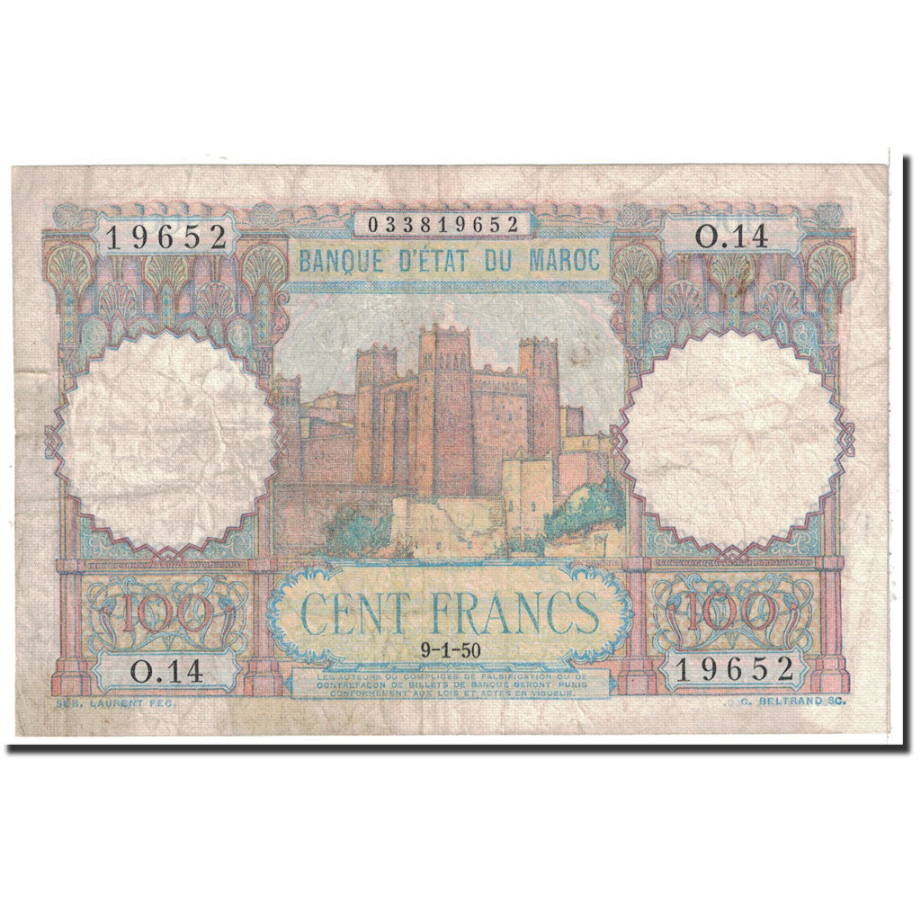 Banknote, Morocco, 100 Francs, 1950, 1950-01-09, KM:45, VF(20-25)