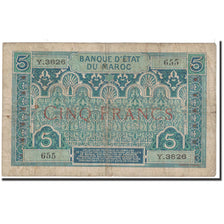 Billete, 5 Francs, 1924, Marruecos, KM:9, Undated, BC