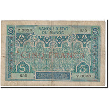 Banknote, Morocco, 5 Francs, 1924, Undated, KM:9, VF(20-25)