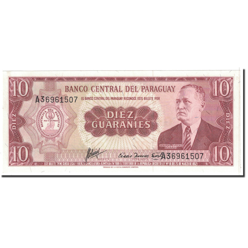 Banknote, Paraguay, 10 Guaranies, 1952, Undated, KM:196a, UNC(63)