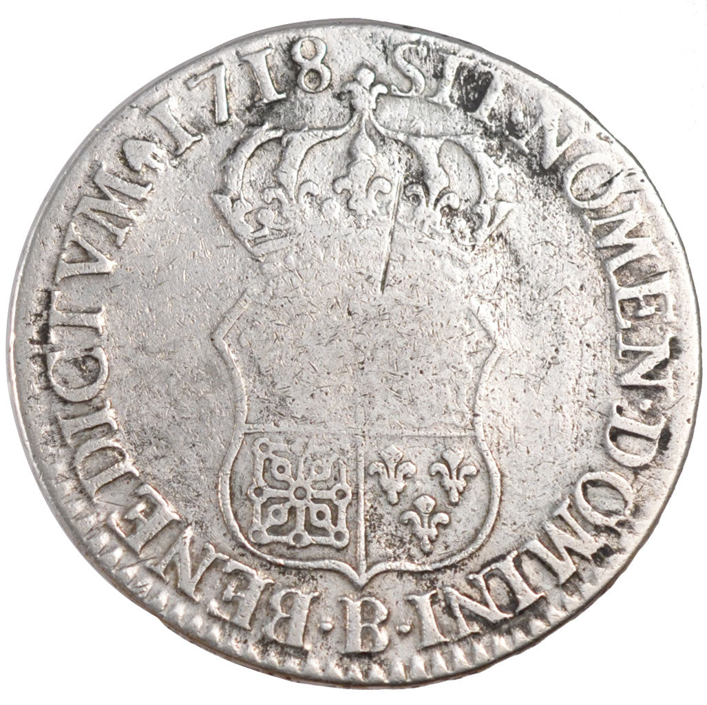 FRANCE, Écu de France-Navarre, Ecu, 1718, Rouen, VF(20-25), Silver, 23.80