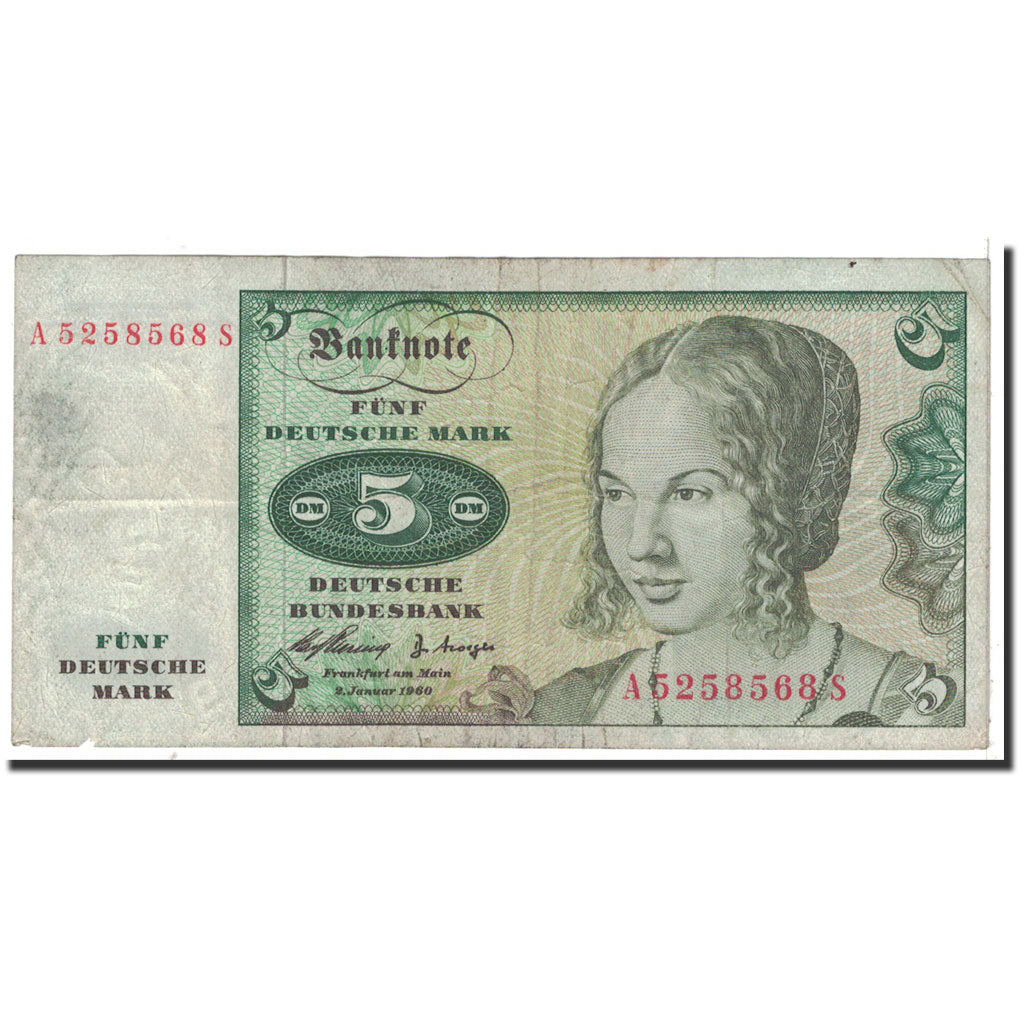 Banknote, GERMANY - FEDERAL REPUBLIC, 5 Deutsche Mark, 1960, 1960-01-02, KM:18a
