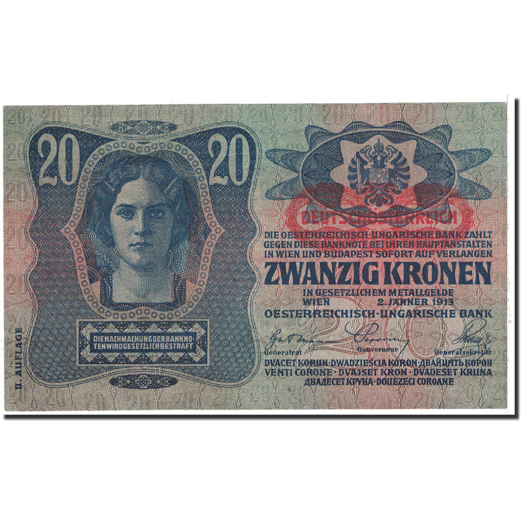 Banknote, Austria, 20 Kronen, 1913, 1913-01-02, KM:53a, UNC(65-70)