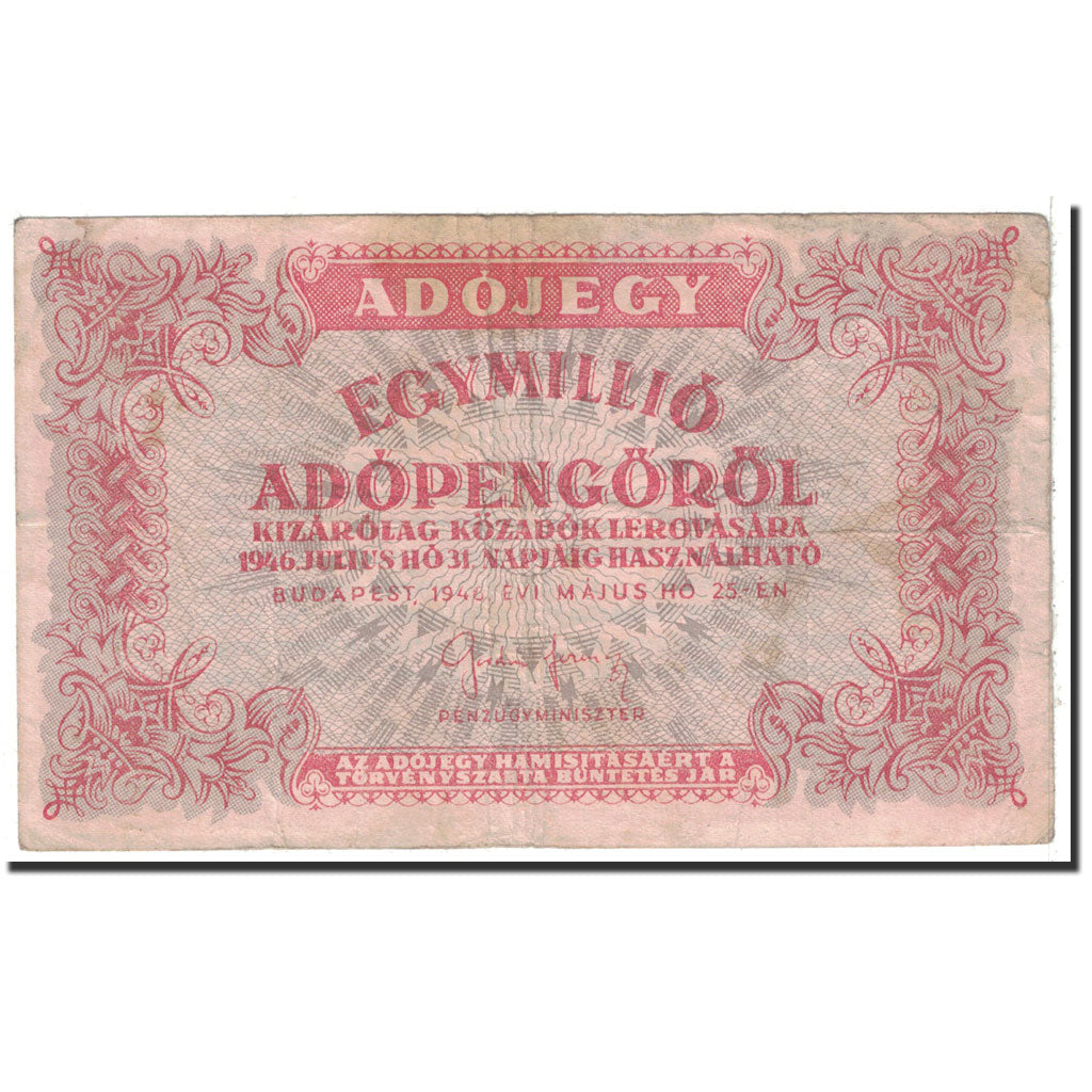 Billet, Hongrie, 1,000,000 (Egymillió) Adópengö, 1946, 1946-05-25, KM:140c