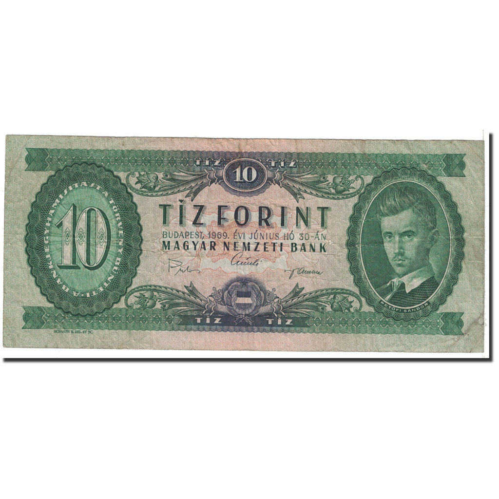 Banknote, Hungary, 10 Forint, 1969, 1969-06-30, KM:168d, VF(20-25)