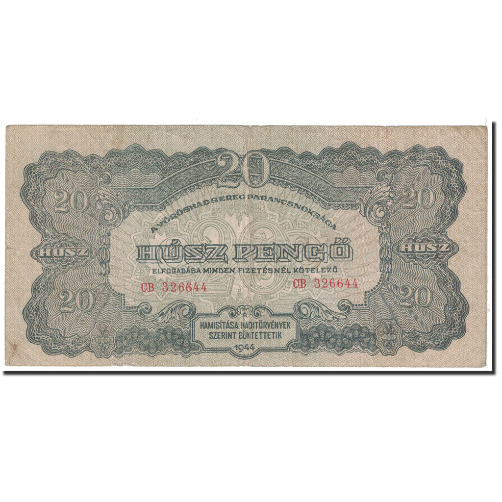 Banknote, Hungary, 20 Pengö, 1944, Undated, KM:M6b, VF(20-25)