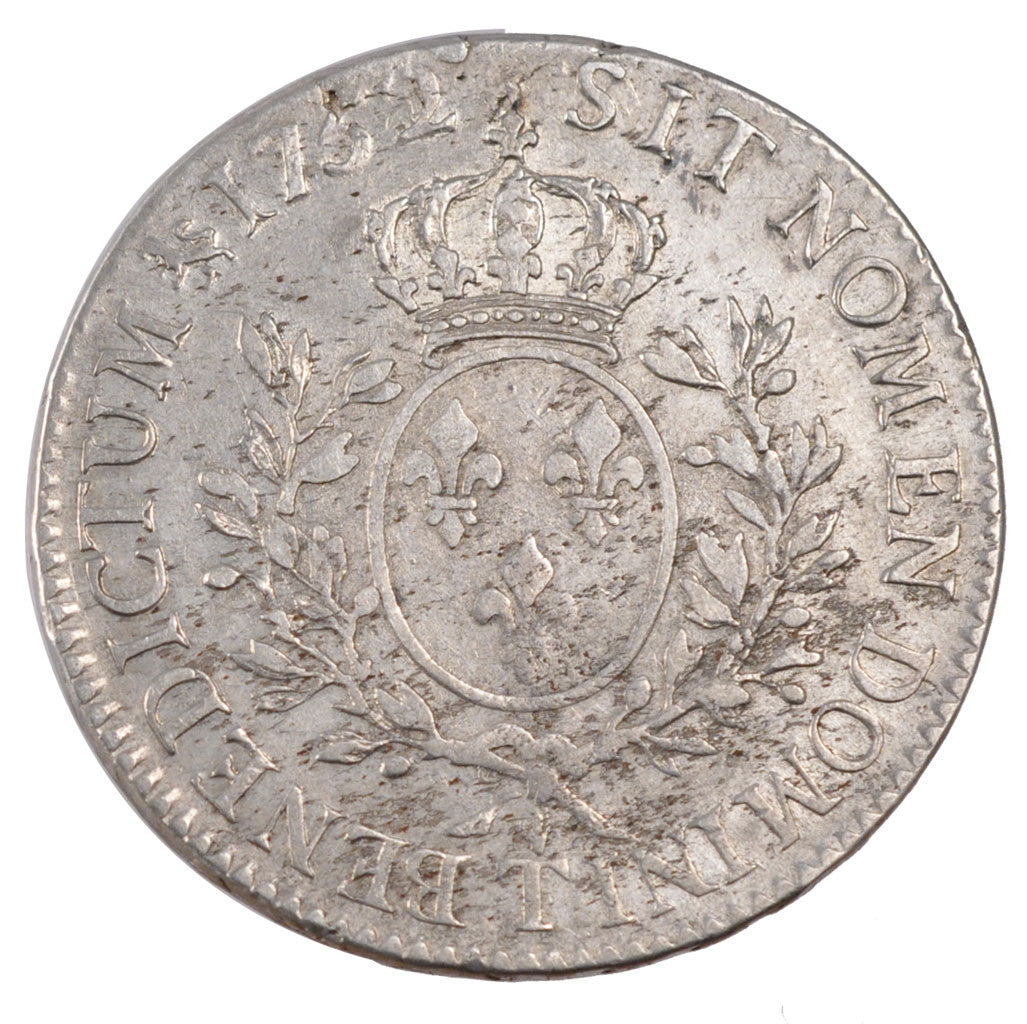 FRANCE, Ecu, 1752, Nantes, VF(30-35), Silver, Gadoury #322, 29.10