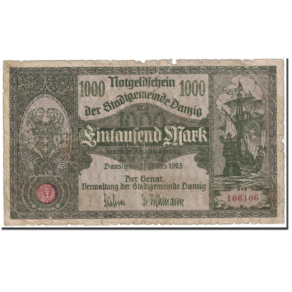 Banknote, DANZIG, 1000 Mark, 1922, 1922-10-31, KM:15, AU(50-53)