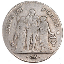 FRANCE, Union et Force, 5 Francs, 1799, Bordeaux, KM #639.5, VF(20-25), Silver,.