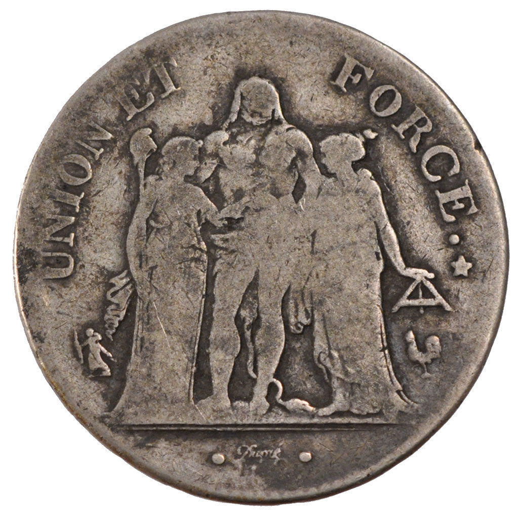 FRANCE, 5 Francs, 1802, Paris, VG(8-10), Silver, Gadoury #563a, 24.60