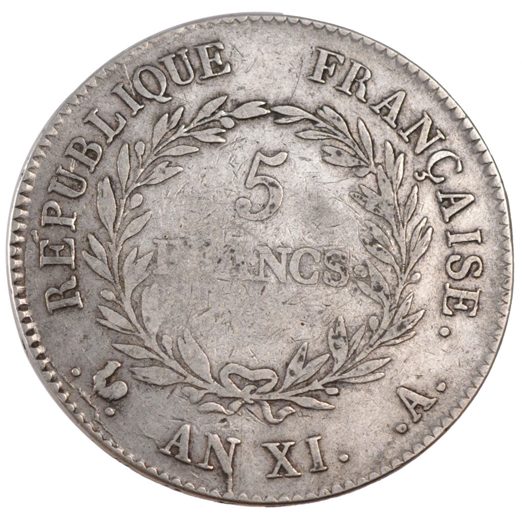 FRANCE, 5 Francs, 1802, Paris, VF(20-25), Silver, Gadoury #577, 24.70