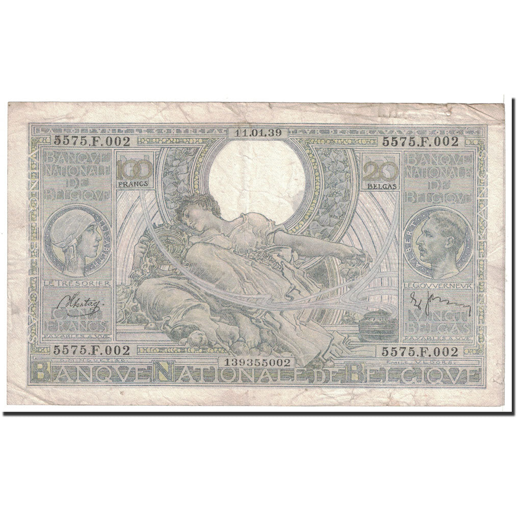Banknote, Belgium, 100 Francs-20 Belgas, 1939, 1939-01-11, KM:107, VF(30-35)