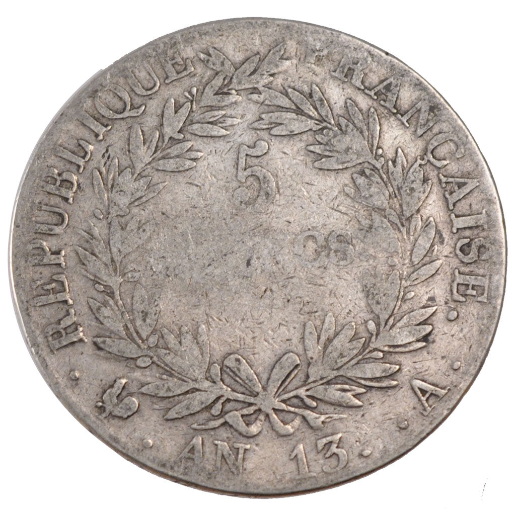 FRANCE, 5 Francs, 1804, Paris, VG(8-10), Silver, Gadoury #580, 24.50