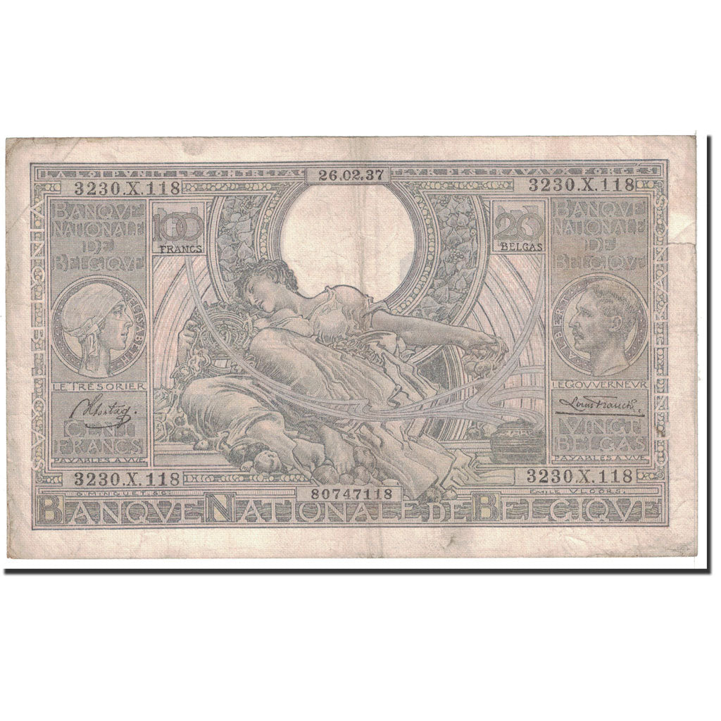 Billet, Belgique, 100 Francs-20 Belgas, 1937, 1937-02-26, KM:107, TTB