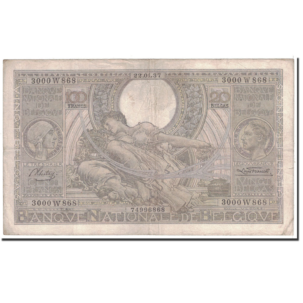 Banknote, Belgium, 100 Francs-20 Belgas, 1937, 1937-01-22, KM:107, VF(30-35)