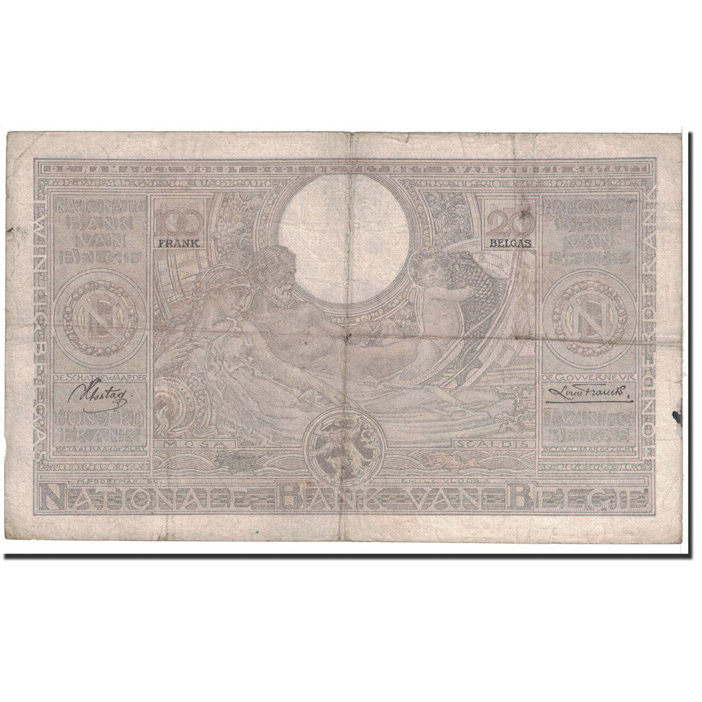 Banknote, Belgium, 100 Francs-20 Belgas, 1937, 1937-01-09, KM:107, VF(20-25)