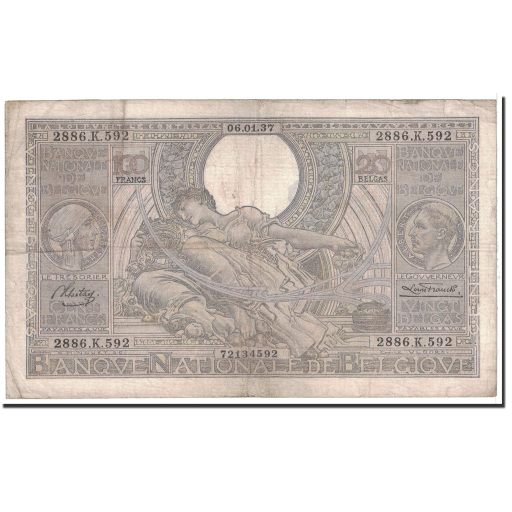Banknote, Belgium, 100 Francs-20 Belgas, 1937, 1937-01-06, KM:107, VF(20-25)