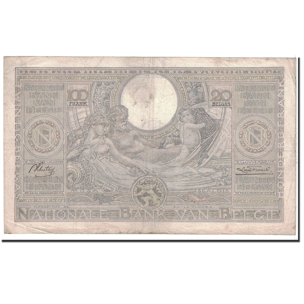 Banknote, Belgium, 100 Francs-20 Belgas, 1936, 1936-12-22, KM:107, VF(30-35)