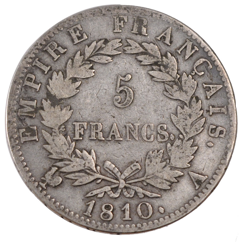 FRANCE, Napoléon I, 5 Francs, 1810, Paris, VF(20-25), Silver, Gadoury #584, 2...