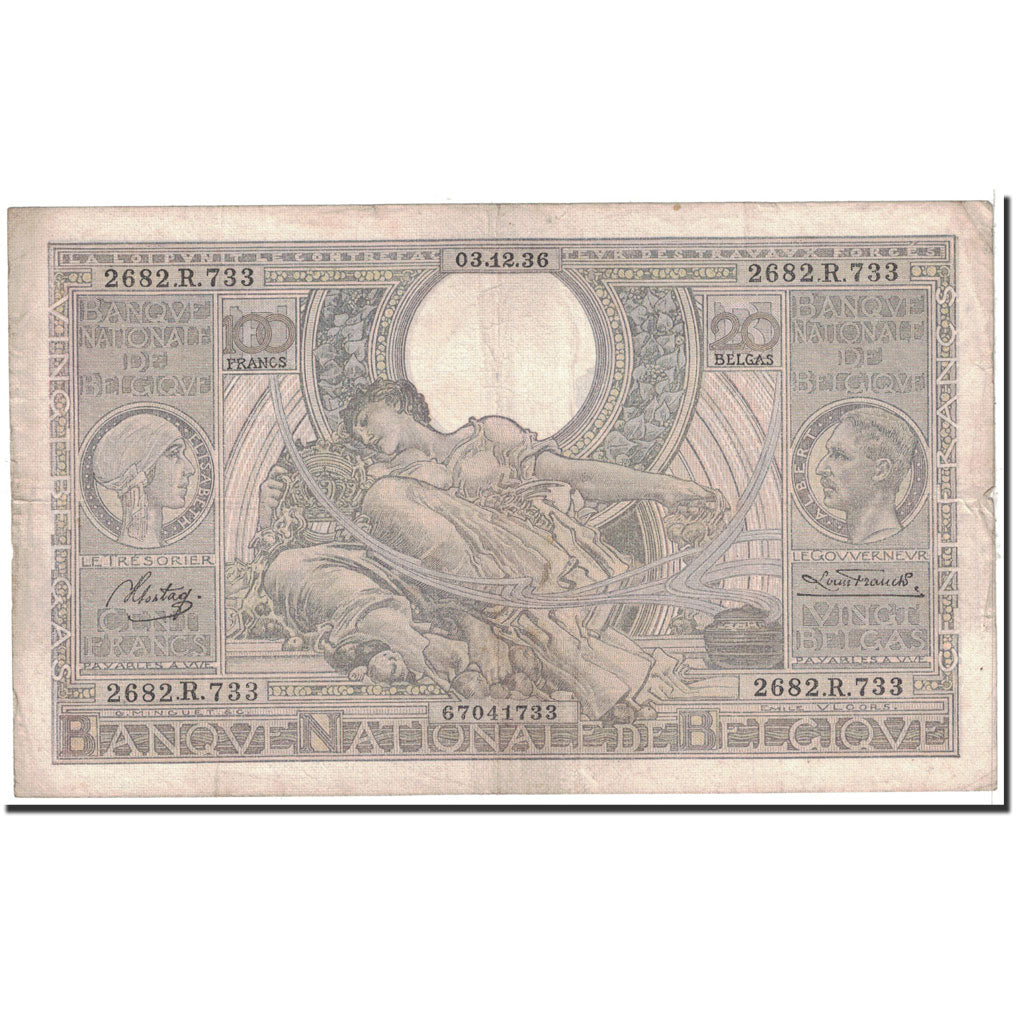 Banconote, Belgio, 100 Francs-20 Belgas, 1936, 1936-12-03, KM:107, BB