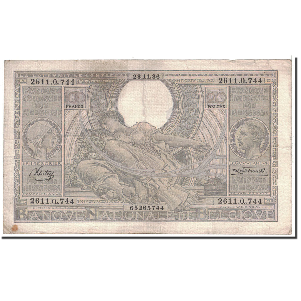 Billet, Belgique, 100 Francs-20 Belgas, 1936, 1936-11-23, KM:107, TTB