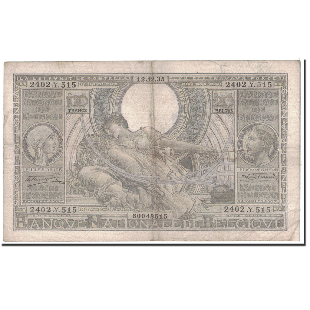 Banknote, Belgium, 100 Francs-20 Belgas, 1935, 1935-12-12, KM:107, EF(40-45)