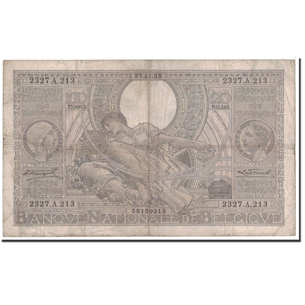 Banconote, Belgio, 100 Francs-20 Belgas, 1935, 1935-11-27, KM:107, MB