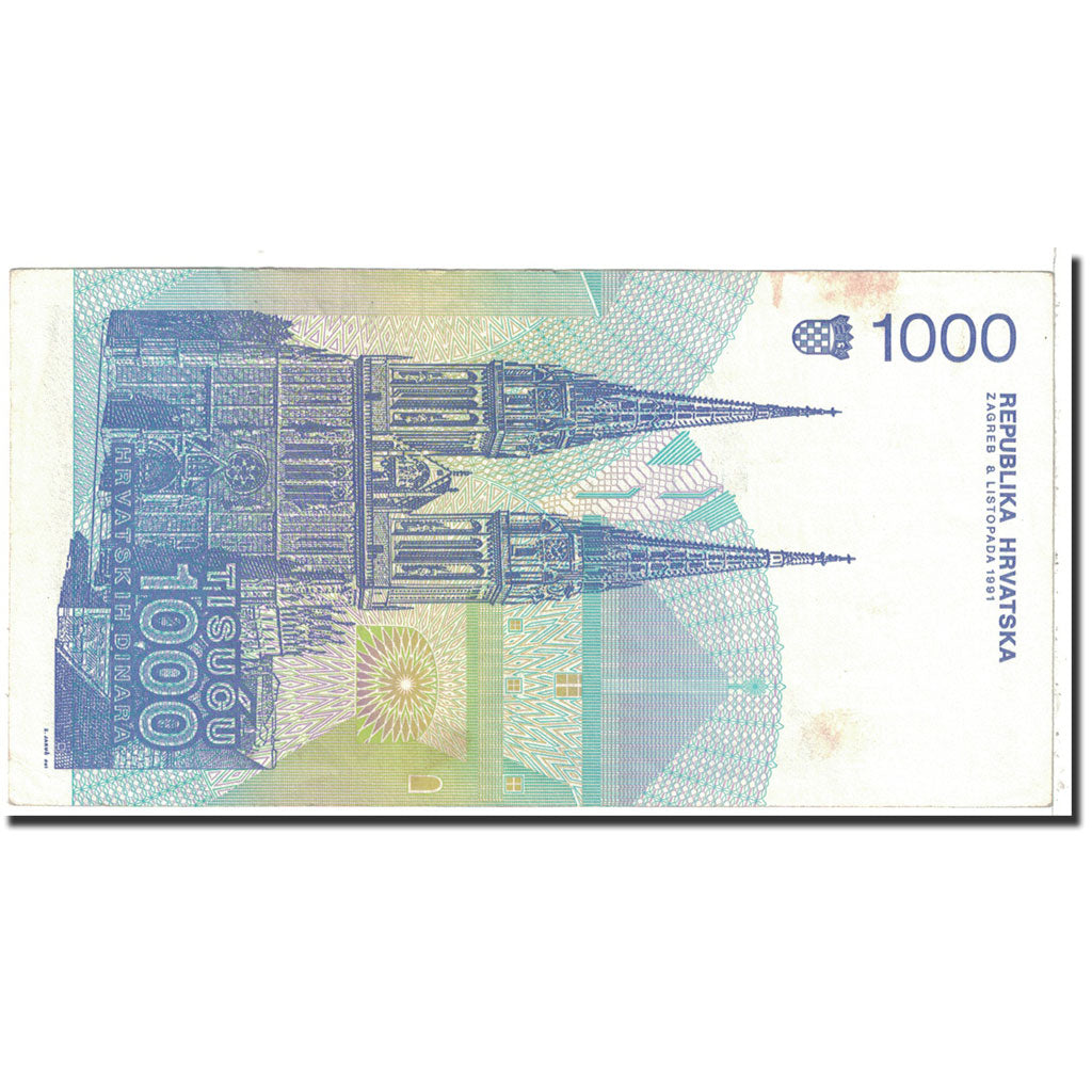Banknote, Croatia, 1000 Dinara, 1991, 1991-10-08, KM:22a, AU(55-58)