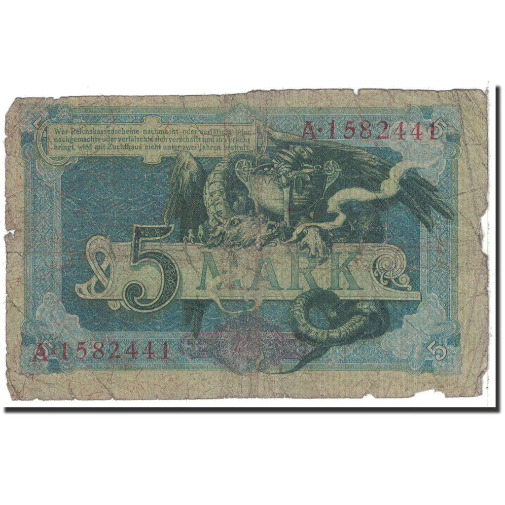 Banknote, Germany, 5 Mark, 1904, 1904-10-31, KM:8b, VG(8-10)