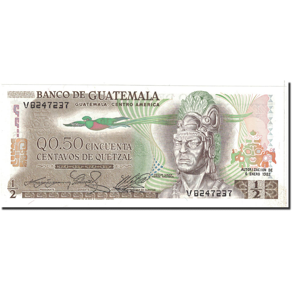 Banknote, Guatemala, 1/2 Quetzal, 1982, 1982-01-06, KM:58c, UNC(65-70)