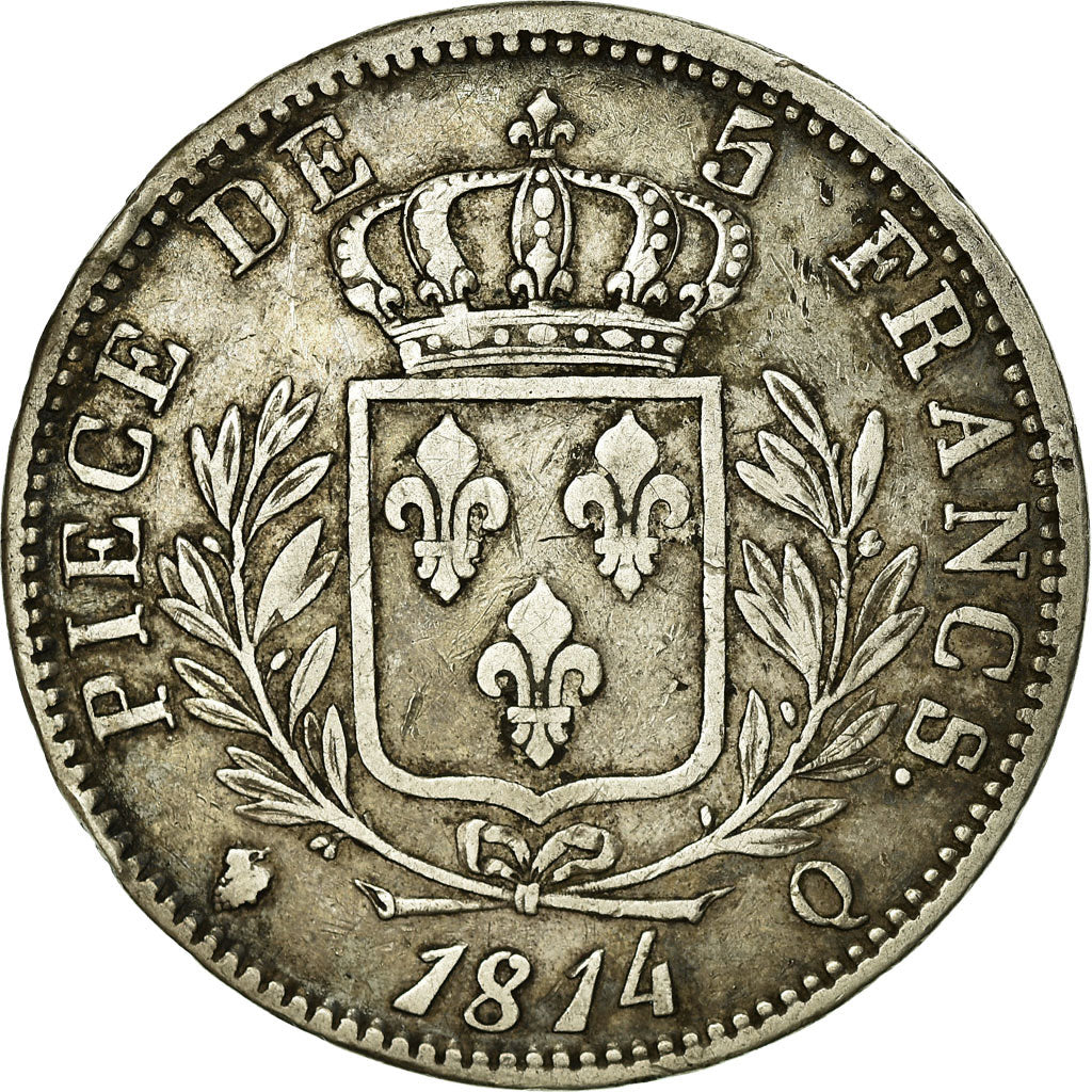 Coin, France, Louis XVIII, Louis XVIII, 5 Francs, 1814, Perpignan, AU(50-53)