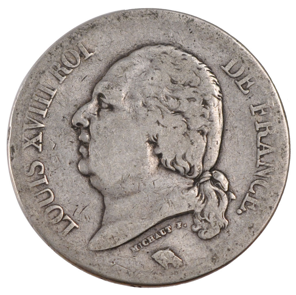 FRANCE, Louis XVIII, 5 Francs, 1821, Paris, VF(20-25), Silver, Gadoury #614,...